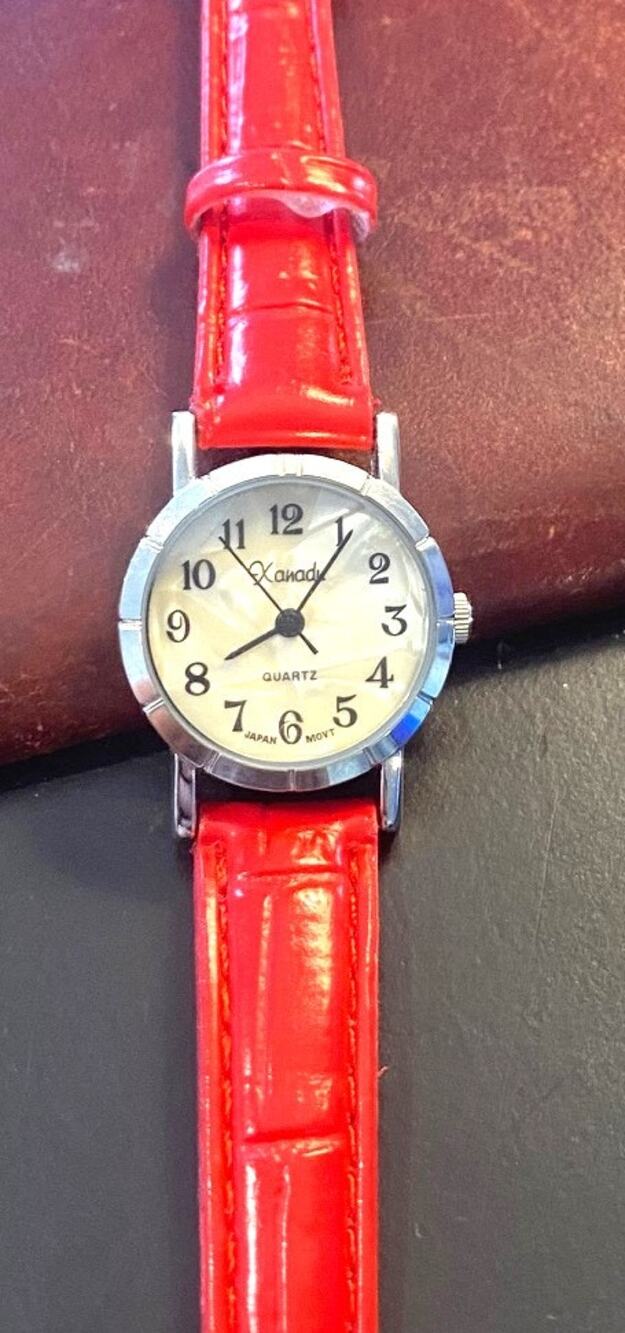 Women's 22mm Silver Tone Xanadu Watch, MOP Face, Red Band